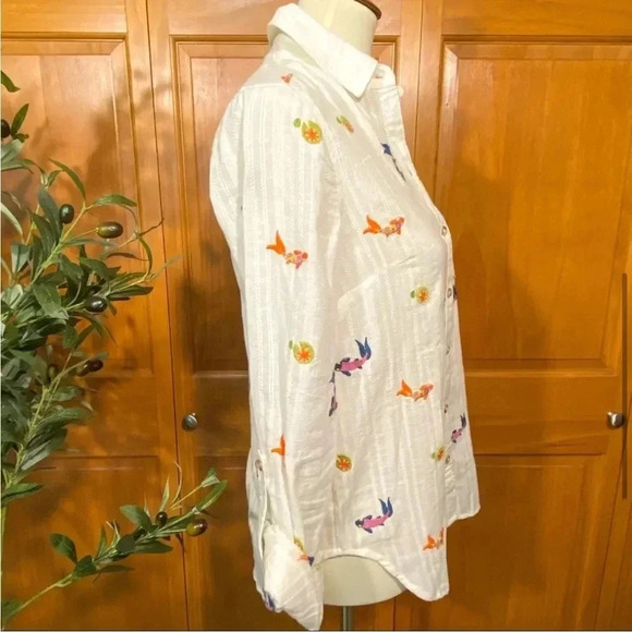 Anthropologie Maeve Koi Embroidered Button Down Size 2 - Picture 5 of 15